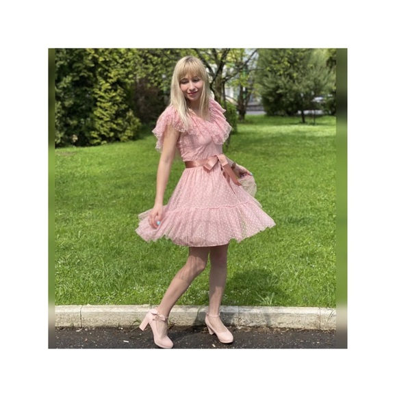 Pink Blush Ruffle Tulle Elegant Pleated Dress - Picture 10 of 16